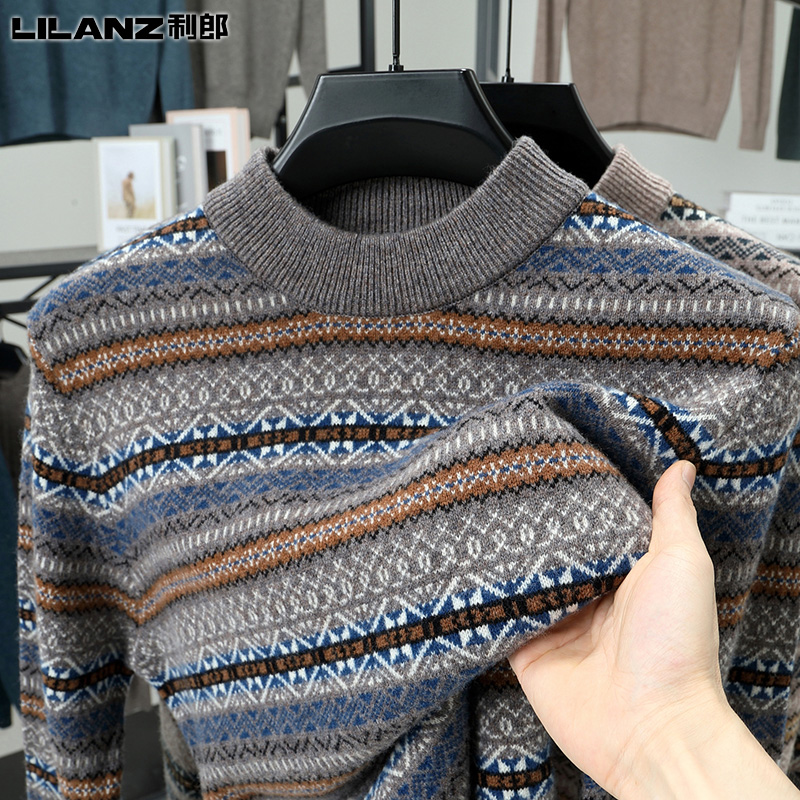 利郎秋冬新款100%纯山羊绒男士半高领毛衣冬季加厚针织打底羊毛衫