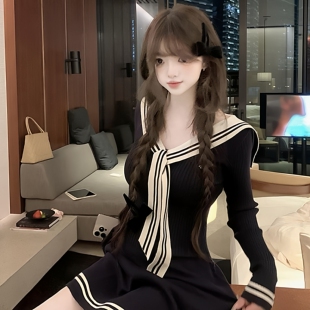 大码胖mm交换生海军领连衣裙减龄长袖针织打底衫学院秋冬A字裙jk