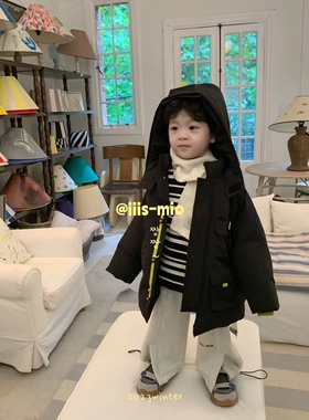 iiis mio米奥韩国童装儿童冬季羽绒服工装风撞色加厚保暖外套90绒