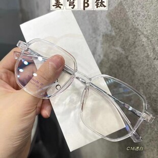 53口17早八素颜眼镜框女卡其色方框适合圆脸男显瘦可配近视镜0047