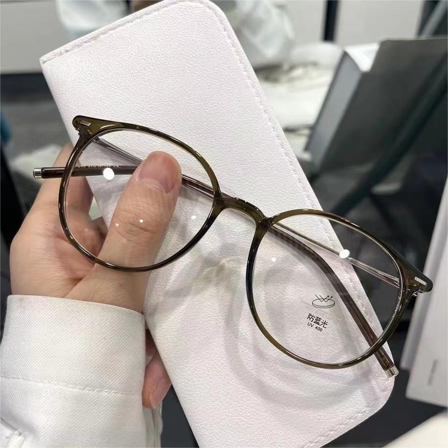 适合大脸的圆框眼镜女款TR90超轻橄榄绿高级感近视散光眼镜01243