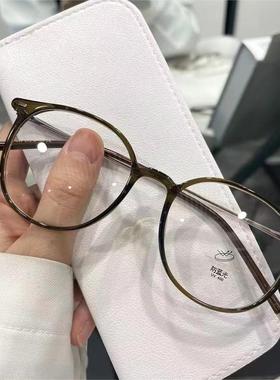 适合大脸的圆框眼镜女款TR90超轻橄榄绿高级感近视散光眼镜01243