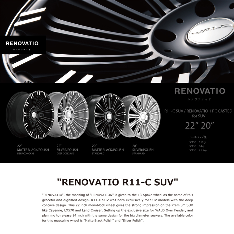 WALD官方一片式22寸轮毂R11C SUV旋压日本进口适用欧日多种车型