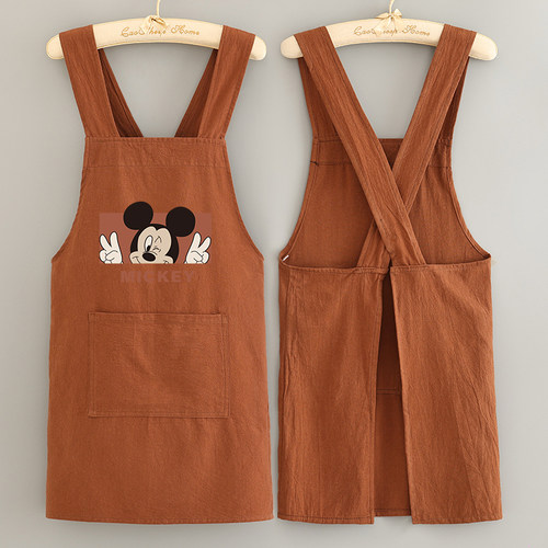 棉皱布围裙透气做饭薄款工作服