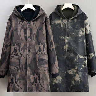 冬季 加绒劳保罩衣防污工地搬运工作服保暖大褂家用男围裙外套长袖