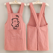 夏季 围裙厨房家用防污透气做饭围腰定制上班工作服女士 棉皱布薄款