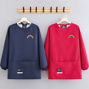 长袖 厨房做饭罩衣定制logo工作服印字 家用防泼水围腰耐穿围裙短款