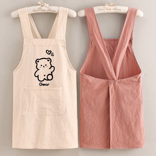 皱皱棉布免绑带防污透气围裙夏季