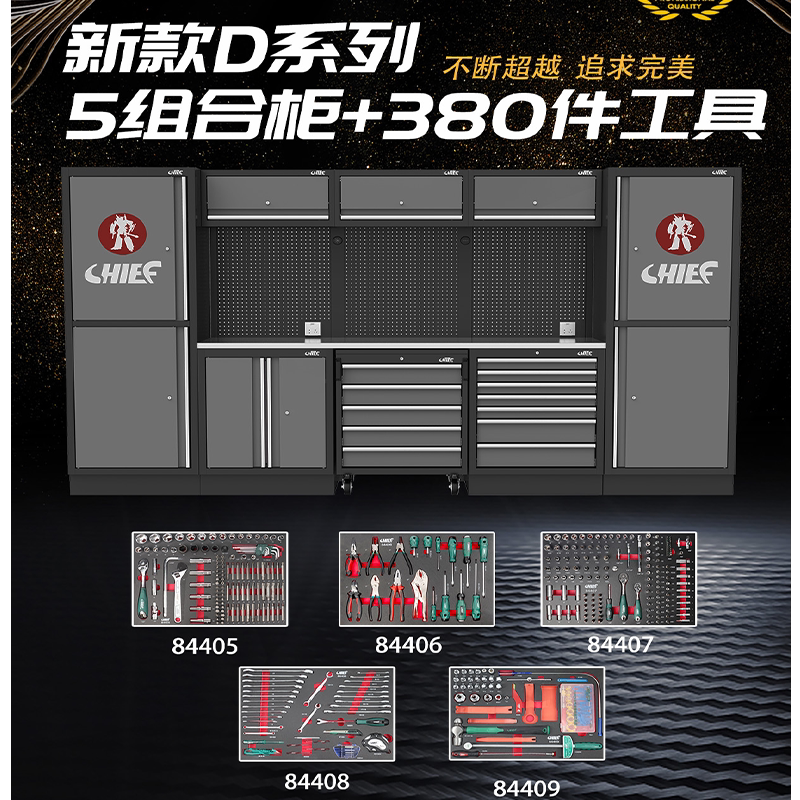 台湾7富5组合工具柜380件套新款D系列五列工具车组合柜工作站