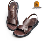 2025夏新款 老人头凉鞋 男沙滩拖鞋 中老年爸爸防滑厚底真皮开车户外