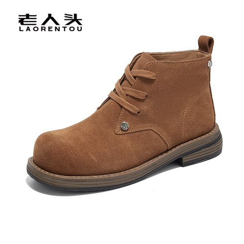 老人头系带磨砂牛反绒马丁靴女