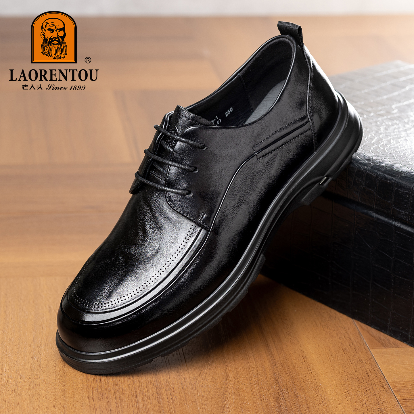 老人头男鞋2025秋季新款真皮透气正装商务皮鞋男德比结婚新郎皮鞋