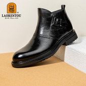 头层牛皮 御寒绒毛 老人头2026冬棉靴英伦风男士 棉鞋 痞雅