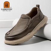 2025夏季 新款 真皮冲孔透气休闲鞋 老人头男鞋 厚底户外防滑休闲皮鞋