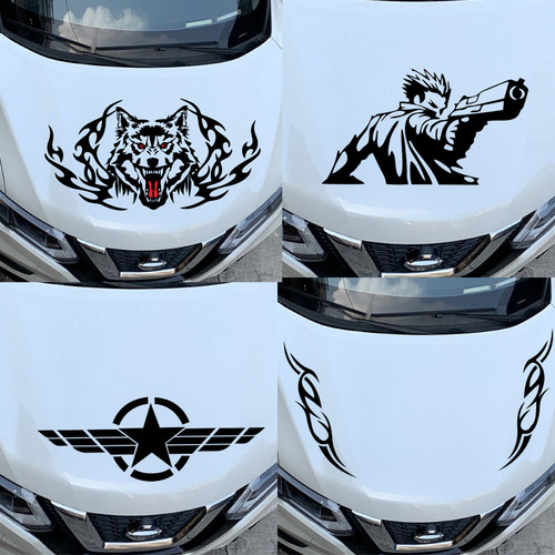 狼图腾狼头霸气车身贴纸火焰划痕五角星装饰时尚创意机盖车贴