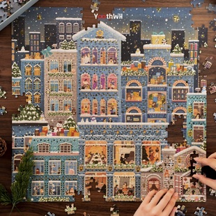 YouthWill 雪夜拼图 烫金圣诞新年礼物原创插画 500片