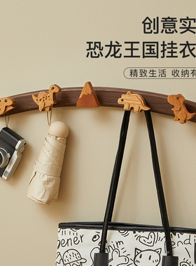 实木挂钩挂衣架儿童房可爱卡通恐龙玄关门后墙壁衣帽架免打孔简约