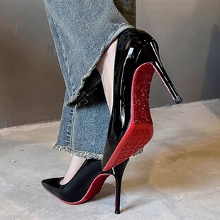 尖头水钻红底高跟鞋女细跟2025新款秋冬御姐性感高级感不累脚单鞋