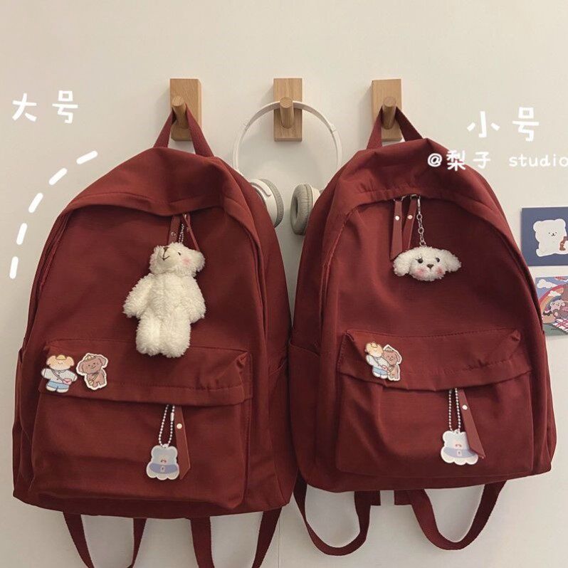 大小款纯色帆布书包男双肩包女韩版高中生双肩背包中学生简约百搭