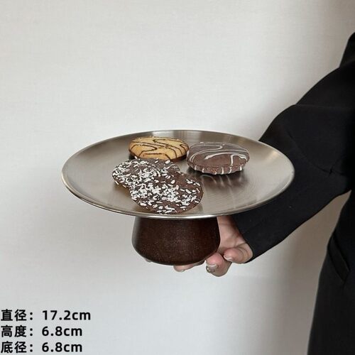 复古圆形桌面高脚托盘香水首饰展示盘玄关钥匙收纳盒轻奢家用摆件