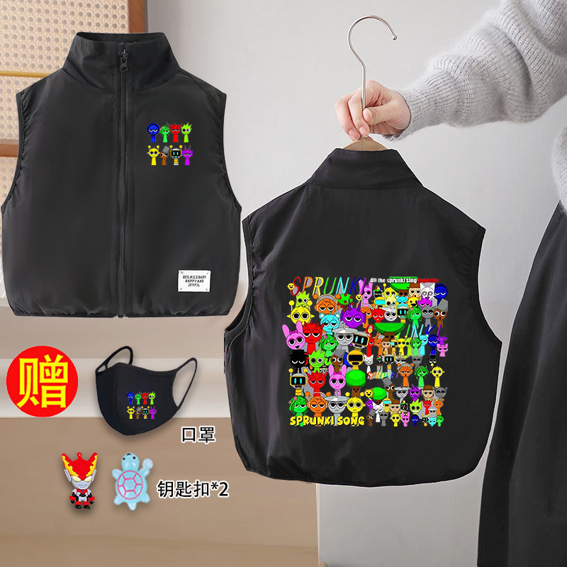 节奏盒子印花衣服儿童马甲外套春秋款防风马甲休闲外穿无袖上衣潮