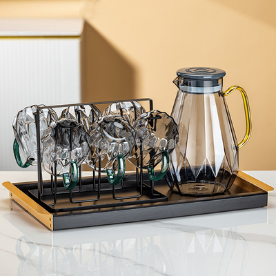 轻奢高级感玻璃杯套装家用耐高温泡茶杯客厅待客喝水杯子水壶水具