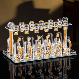 高级感水晶玻璃白酒杯套装家用金箔一口小酒杯子二两分酒器酒具