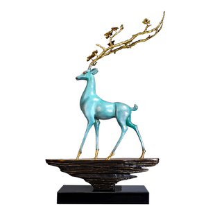 平步青云铜鹿摆件工艺品铜器新中式酒店会所别墅茶楼家居客厅装饰