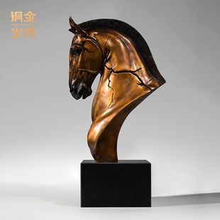 《马首》铜金岁月全黄铜马摆件新中式工艺品家居客厅别墅展厅装饰