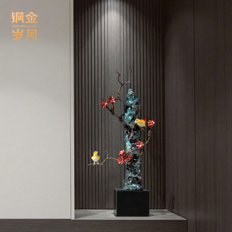 《喜上眉梢》全铜器工艺品摆件新中式家居客厅电视柜壁龛壁柜装饰