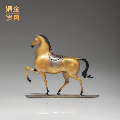 《马上金安》铜金岁月黄铜马摆件工艺品铜器办公室桌面博古架装饰