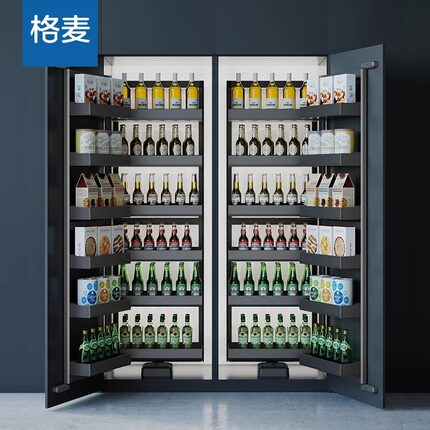 高柜连动拉篮厨房开门式零食柜拉篮收纳篮铝合金多层调料联动拉篮
