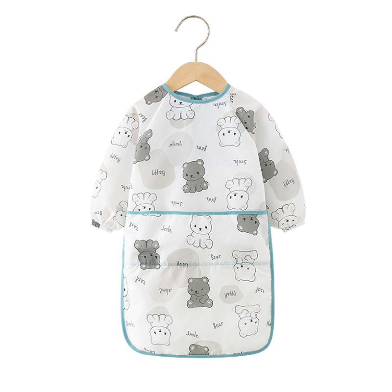 宝宝罩衣加长款儿童围裙防水防脏反穿衣长袖饭兜女孩婴儿画画护衣