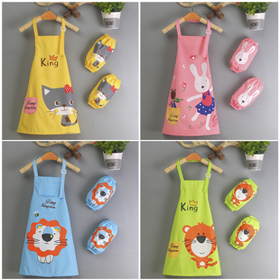 美术画画儿童围裙画画衣女孩厨房女童幼儿园绘画防水小孩吃饭罩衣