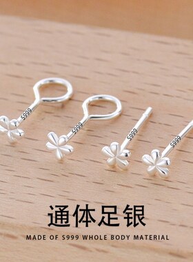 新款银耳环9999纯银女正品耳针千足银耳饰高级感弯钩款耳钉爆款