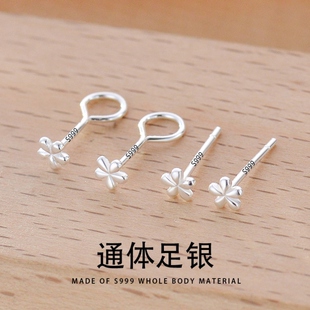 新款银耳环9999纯银女正品耳针千足银耳饰高级感弯钩款耳钉爆款