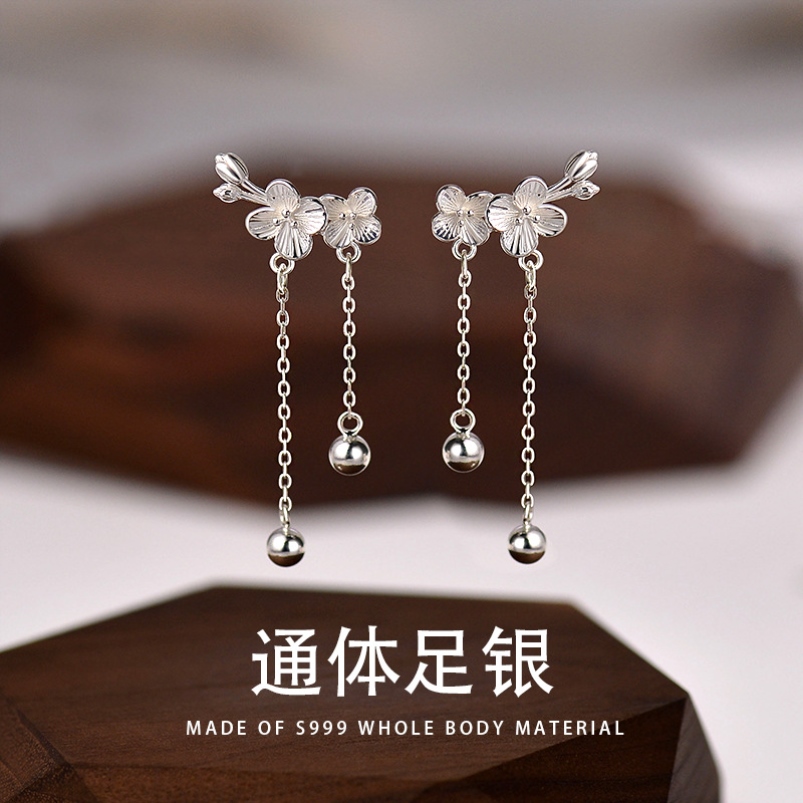 银耳环银耳环9999纯银女正品9纯银女正品S银梅花耳钉女中国风耳骨