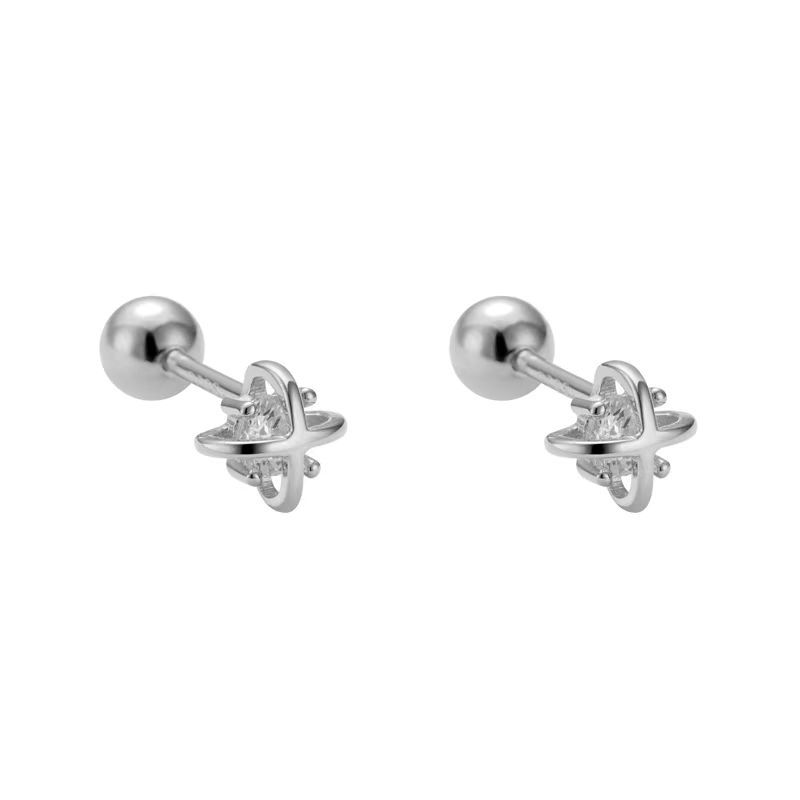 纯银环绕星球耳钉高级感螺丝十字架耳骨钉情侣款星形锆石耳环饰品