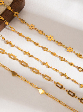 欧美时尚精致小手链不锈钢夏季花朵爱心方形小珠手链轻奢不掉色