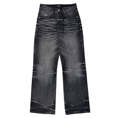 B72 原创潮牌【牛魔王】黑牛水洗做旧手工立体猫须牛仔裤男女夏季