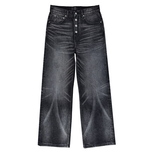 B72 原创潮牌【黑豹】牛王水洗做旧手工立体猫须牛仔裤男女夏季