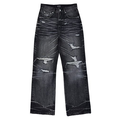 B72 原创潮牌【黑武士】牛王水洗做旧大破坏立体猫须牛仔裤男女夏