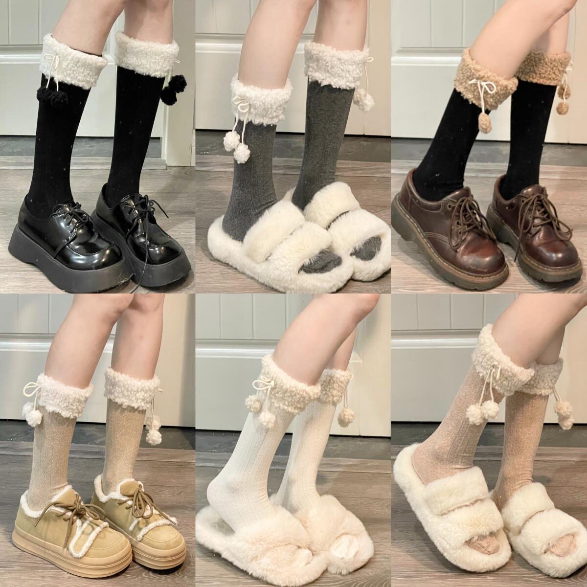 纯色学生甜美羊羔毛小腿袜日系jk制服少女Y2K堆堆袜针织腿套软妹