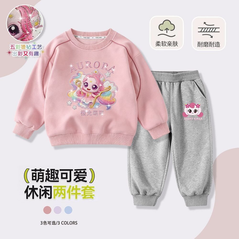卡通萌可闪光烫钻女童套