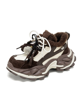 westory厚底老爹鞋女2025新款百搭休闲加绒运动鞋小个子增高