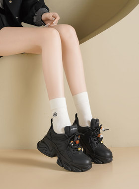 westory2025新款女厚底增高老爹鞋真皮复古百搭休闲运动鞋76481