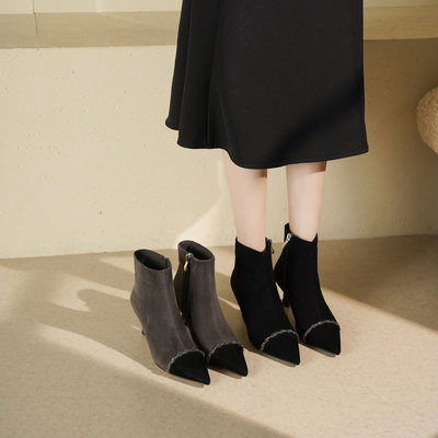 westory新款小香风细跟时装短靴