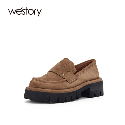 westory粗跟乐福鞋复古磨砂