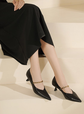 westory2025新款法式尖头玛丽珍鞋女中跟浅口单鞋