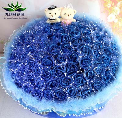 蓝色妖姬99朵情人节礼物玫瑰花